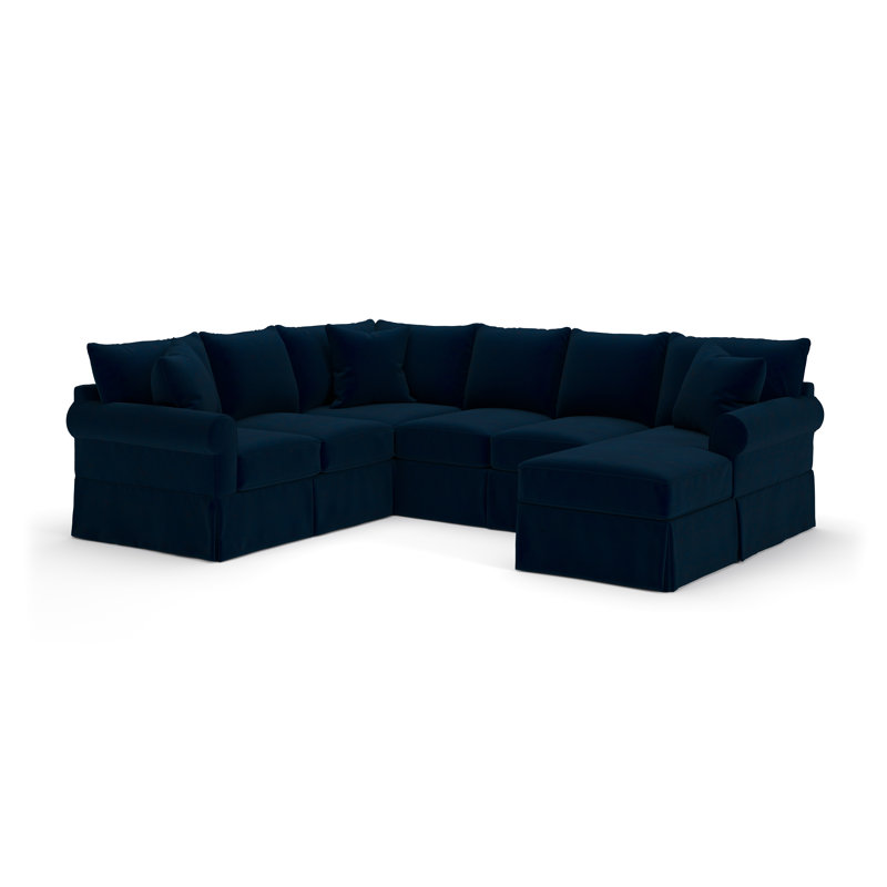 Amari 3 - Piece Slipcovered Sectional, Right Hand Facing, Bella Ink Blue Performance Velvet