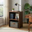 Vitrine moderne à 2 niveaux, capacité de 45 kg, tablette de rangement gain de place pour salon, chambre et bureau, noyer