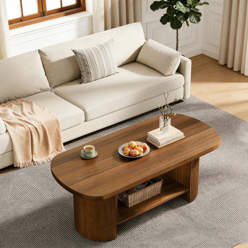 Table de centre moderne ovale à 2 niveaux avec rangement