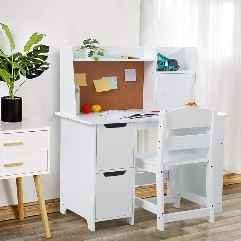 Kids Desk and Chair Set with Storage and Bulletin Board â€“ Wooden Study Table