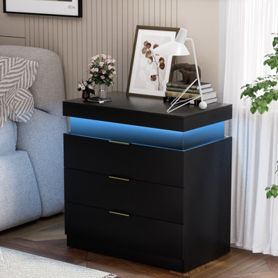 Nightstand With Charging Station And LED Lights,Night Stand With Sliding Top For Bedroom,Bedside Table With Drawers,Modern End Side Table,White.28.8''W X 17''D X 30.5''H.
