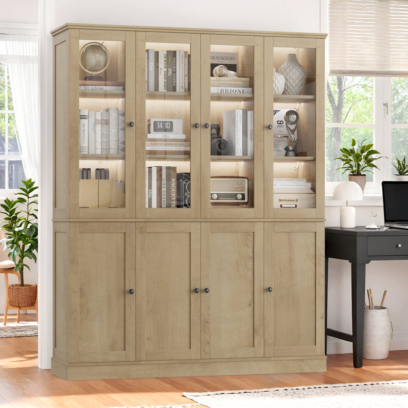 Bibliothèque de rangement 73,6 "avec lumières DEL, Chêne