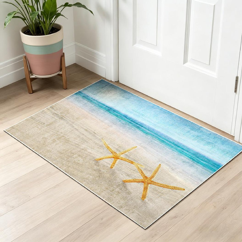 Tapis d'intérieur transparent deux étoiles de mer lavable à la machine, Rectangle 32" x 47"