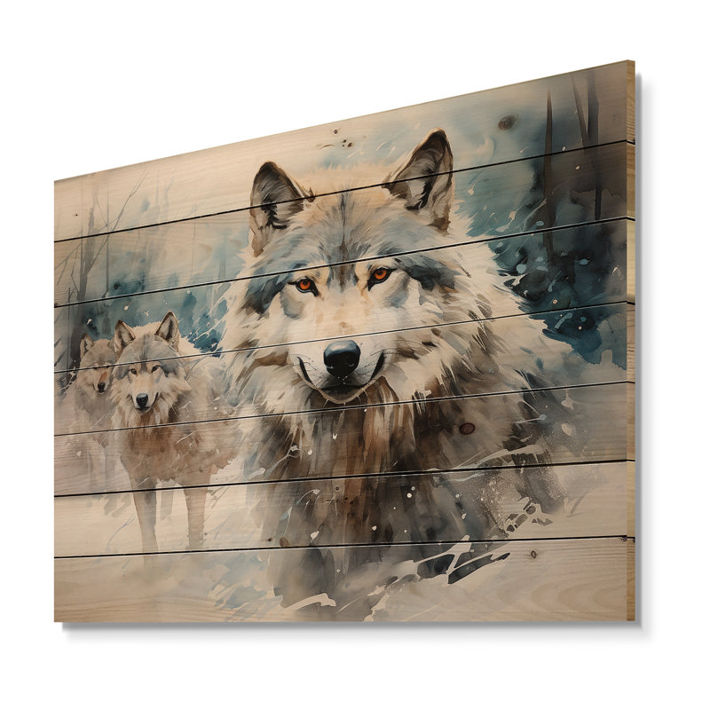 Snow Wolves In Winter I - loup sur bois, H 10 po x l 20 po