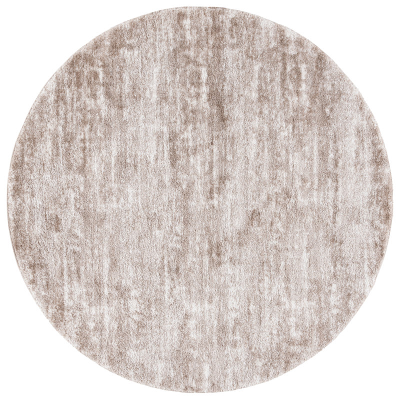 Tapis à poils longs Penelope 520 en taupe / ivoire, Rond 6 pi 7 po