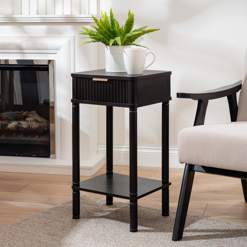Solid Wood End Table, Black