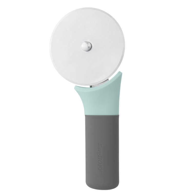 Aqua and Gray Stainless Steel Pizza Cutter with Ergonomic Handle
