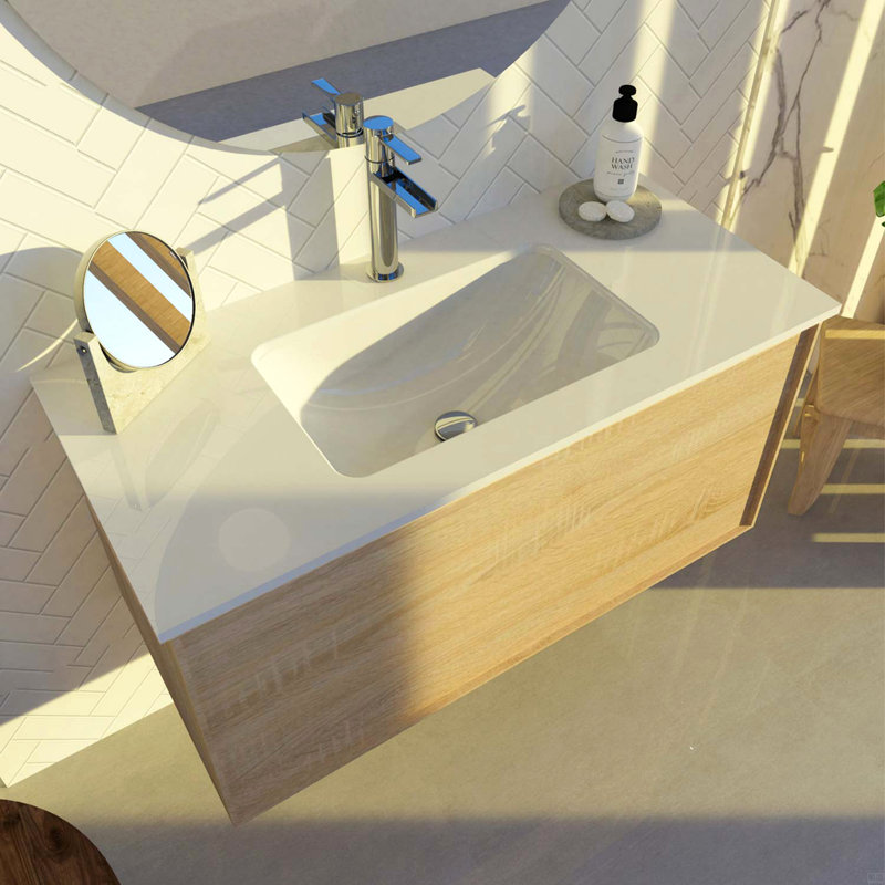 Modern Rectangular Bathroom Sink, Easy-Clean Durable Surface, 40"
