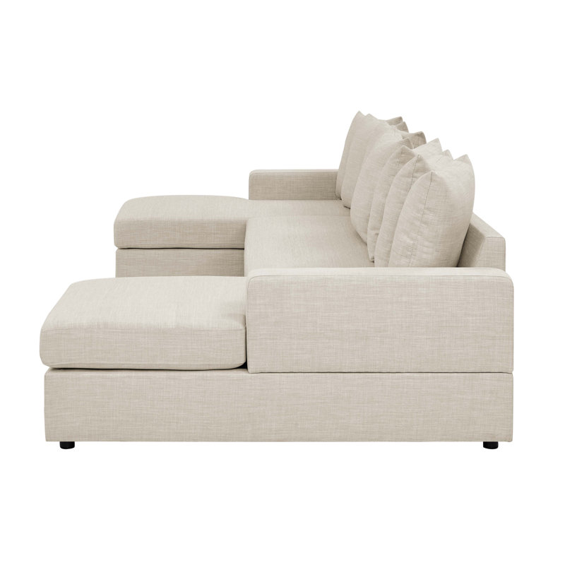 Bernat Upholstered U-Shaped Sectional Symmetrical, Almond Linen Blend