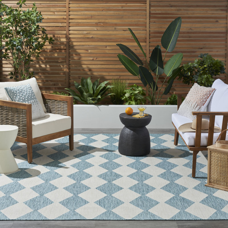 Tapis intérieur / extérieur rectangulaire Positano, Rectangle 5 pi x 7 pi, Bleu ciel