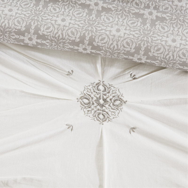 Ensemble d'édredon réversible en coton brodé 6 pièces Ivoire, Édredon de grande taille et 5 pièces supplément