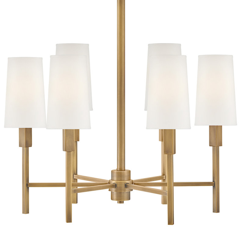 Fenwick Six-Light Chandelier w/ Natural Paper Shades, Heritage Brass