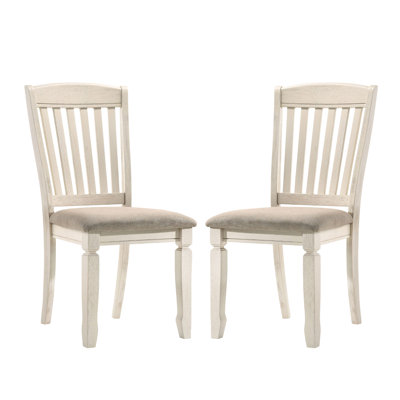 Chaises de salle à manger rembourrées en tissu brun clair de 2 avec finition crème et dossier à lattes, siège d'une hauteur de 18 pouces, profondeur de 20 pouces, tissu, profondeur, rembourrage en mousse D16