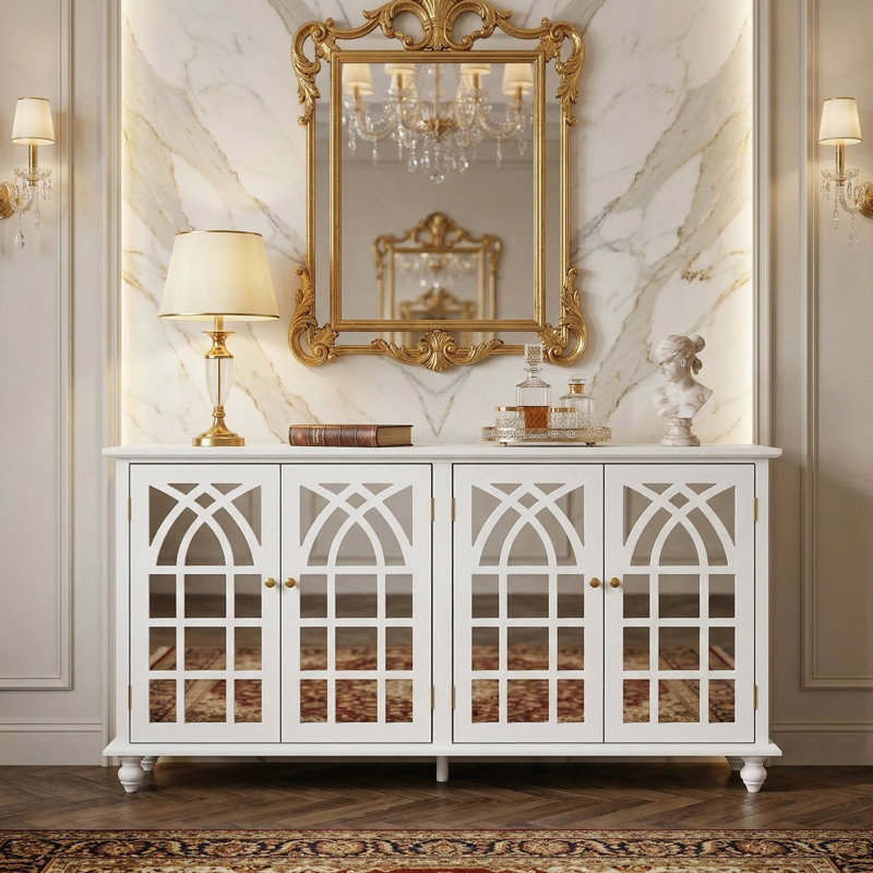 63"W Storage Cabinet With Glass Doors