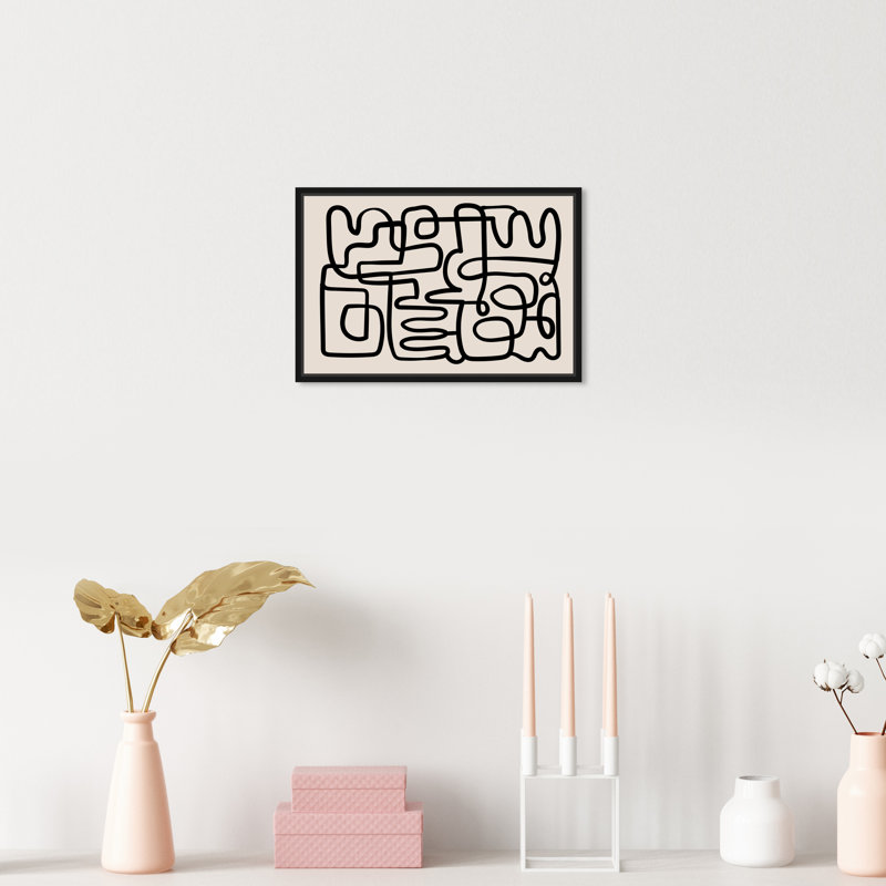 Abstrait, art au trait noir et blanc, «Articles IX», reproduction d'art sur toile encadrée , H 11 po x l 16 po, Noir