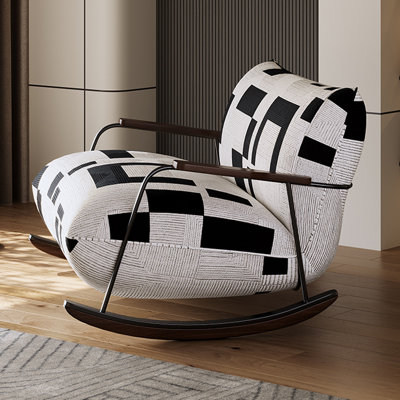 Cotton-Linen Black White Two-Seat Rocking Chair
