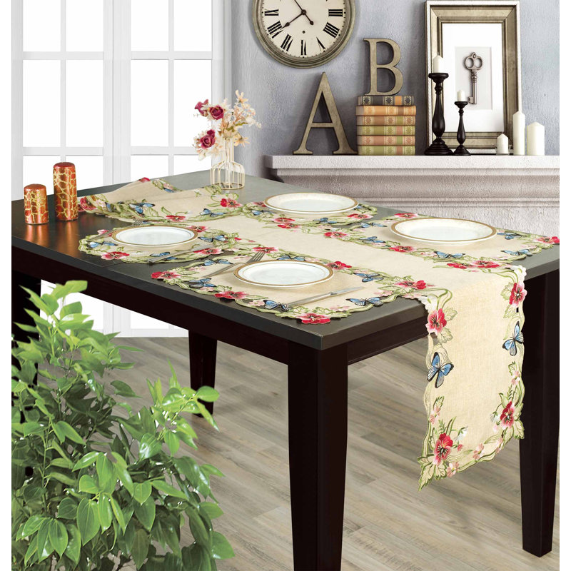 Anariyah Elegant Embroidered Table Runner & Placemats from Maliana Collection for Luxurious Christmas Decor, 20" L x 14" W