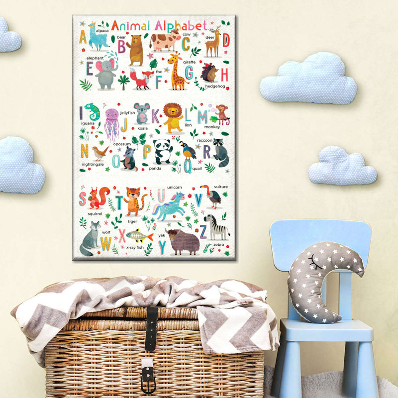Alphabet animaux, impression sur toile tendue, H 51 po x l 34 po x P 1,25 po