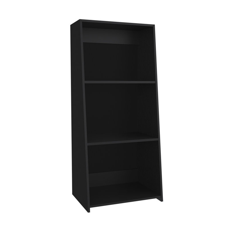 Élégante bibliothèque blanche contemporaine avec trois tablettes spacieuses pour les salons et les bureaux à domicile, Black