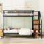 Lit simple superposé simple avec échelle de rangement latérale et garde-robe, noir-2055316373