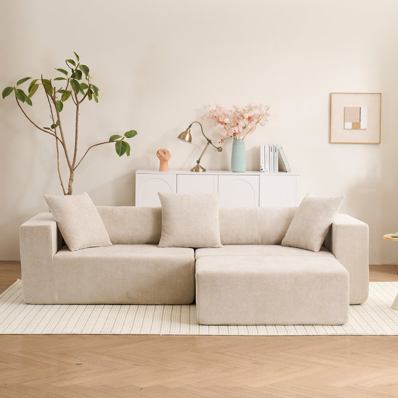 Stylish Style Modular sectional sofa with L-shaped lounge chair, Beige