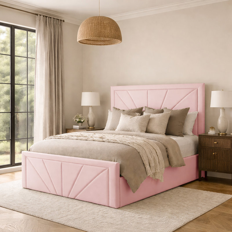 Phoenix Modern Upholstered Bed Frame , Single (3'), Pink