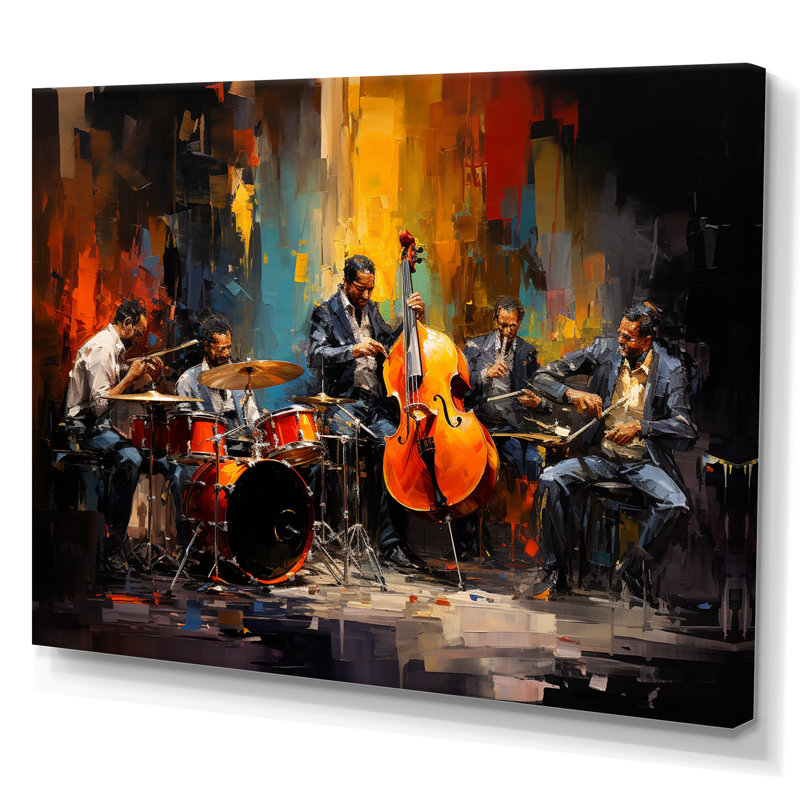 Jaune jaune noir Jazz Band II - Décoration murale danse, H 24 po x l 32 po x P 1 po, Toile tendue