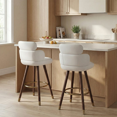 26 inch Swivel LeatherBar Stools Wooden Legs for Kitchen Island