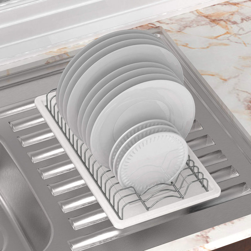 Séchoir à assiettes en acier inoxydable avec égouttoir, chrome
