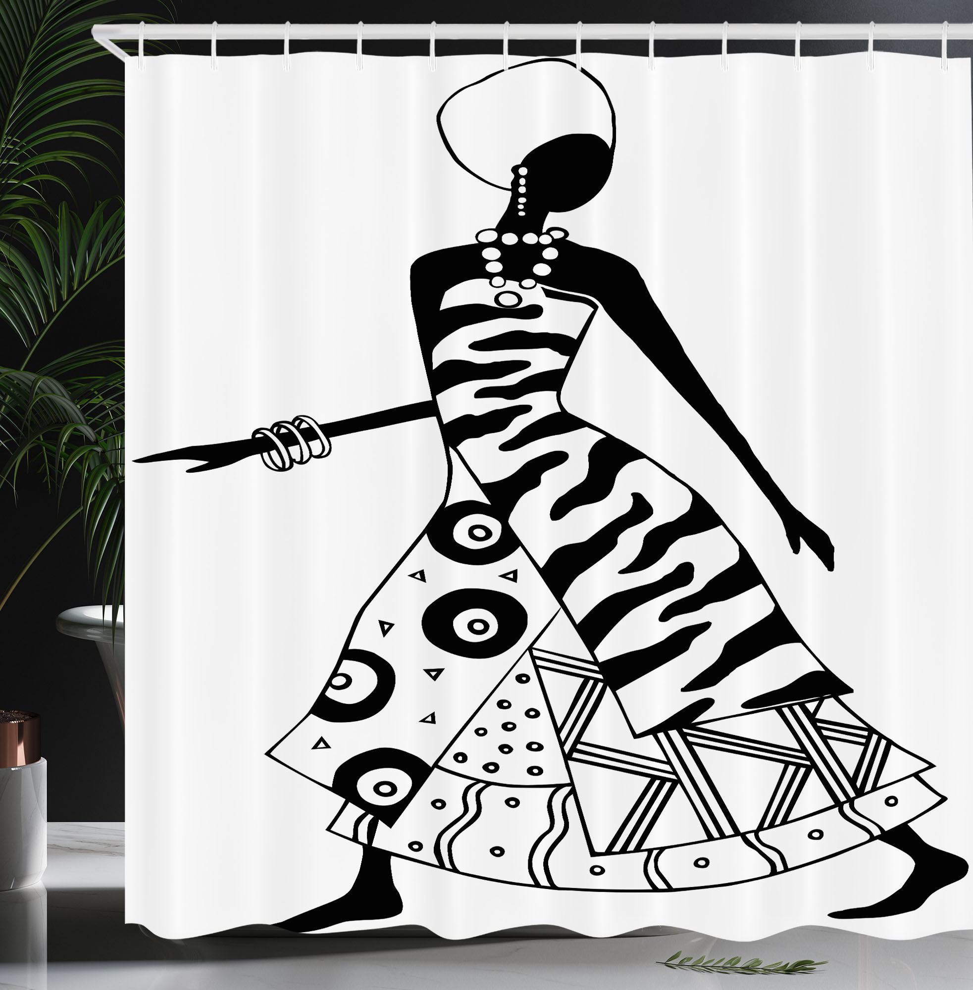 Ivy Bronx African Shower Curtain Native Tribal Black and White | Wayfair