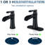 Robinet cascade de lavabo de salle de bain à une poignée, plaque de pont, noir mat, drain escamotable, conduites d'alimentation, contrôle, apparence géométrique, style de robinet latéral, installation de valve à cartouche