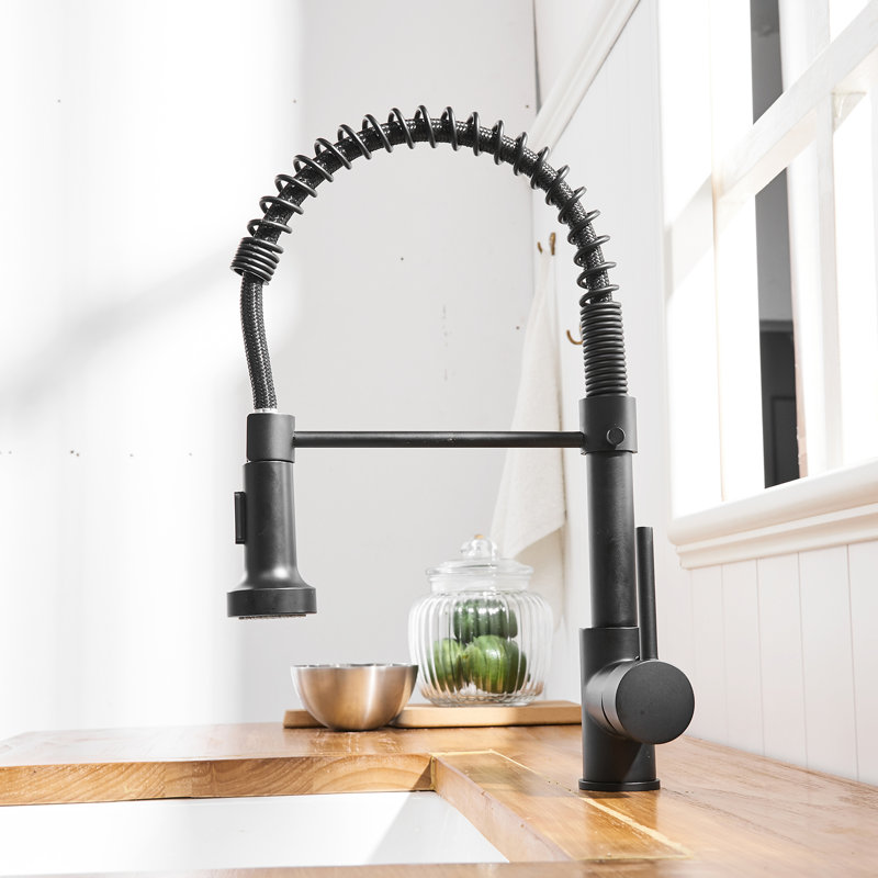 Robinet rétractable noir mat pour la cuisine - levier simple, étanche, aux taches d'eau et aux empreintes digitales avec levier, laiton, contrôle de température stable