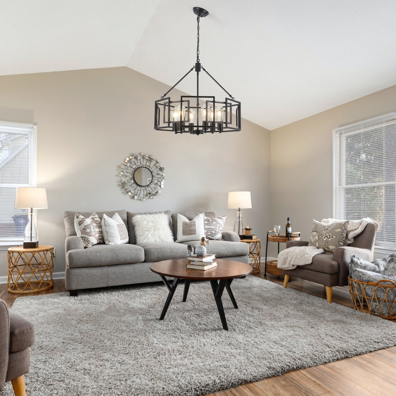 6 - Light 24.02" Dimmable Large Modern Industrial Metal Geometric Drum Hollow Chandelier for Living Room Kitchen Island Foyer Bedroom