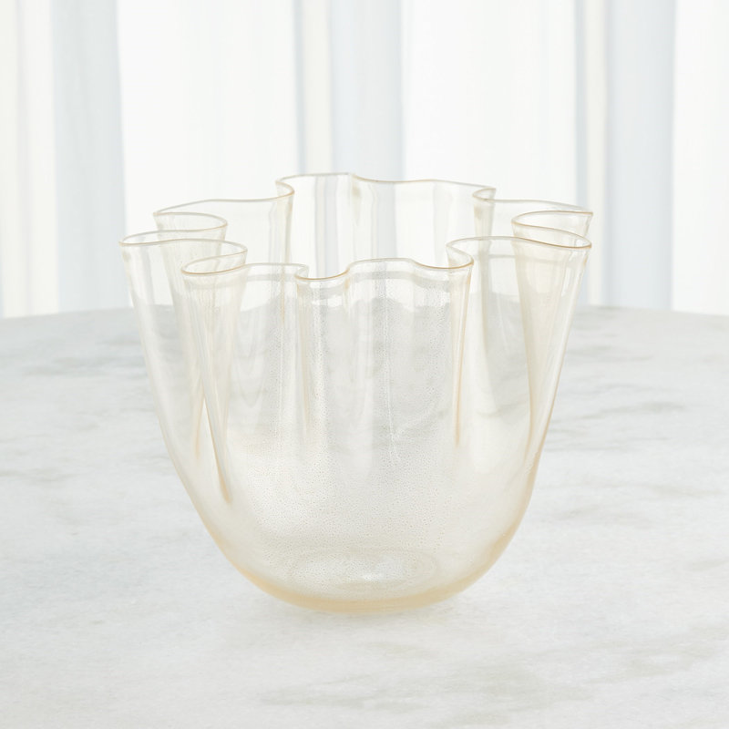 Handkerchief Handcrafted Glass Table Vase, 10.25" H x 11.75" W x 11.75" D, Gold