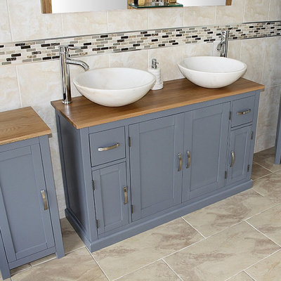 Oahu 1230mm Double Bathroom Vanity with Vessel Stone Basin