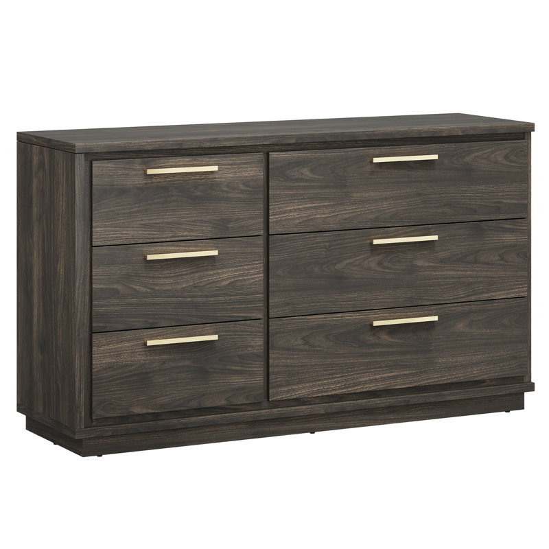 6 Drawer Dresser, 54" Width Wood Chest of Drawers, Brown