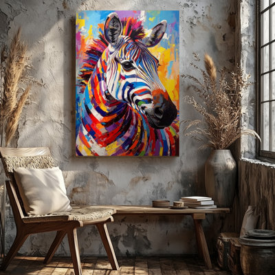 Wall Art Rainbow Zebra Canvasbold Pop Art Animal In Vivid Color Canvas Ready To Hang Gallery Wrapped Home Decor Modern Design Decor
