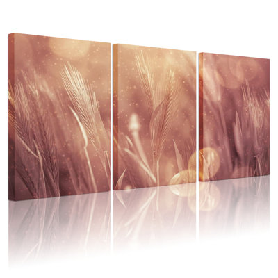 Ensemble de 3 tableaux sur toile représentant un champ de blé doré, pour la décoration du salon et de la chambre à coucher.