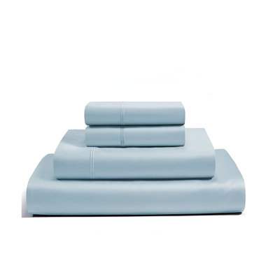 400TC Luxurious Double Embroidery Sateen Solid Cotton 4 Piece Sheet Set Fitted Sheet Fits Upto 16" Deep Pocket