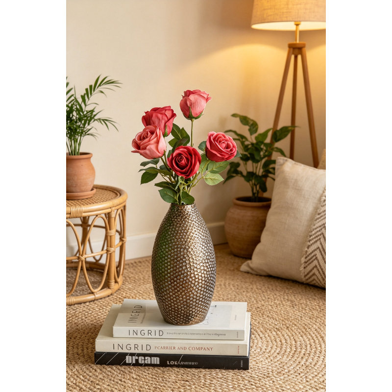Vase en céramique texturée avec finition bronze, vase de table moderne de 11 pouces - décor de glacis métallique pour le salon, la tablette et le vestibule