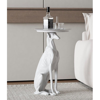 Resin Greyhound Sculpture Side Table with Tray