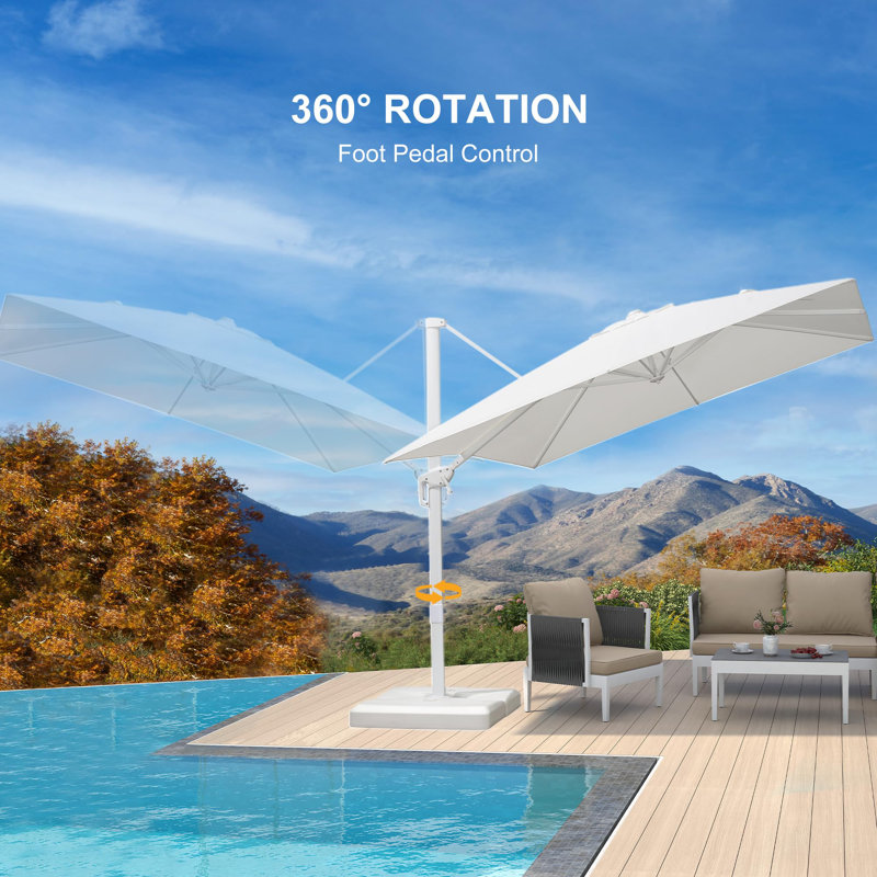 274 cm W X 335 cm D Rectangular Tilt Cantilever Parasol with Crank Lift, White