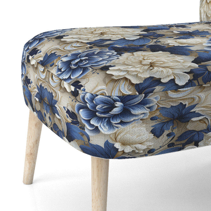 Chaise d'appoint rembourrée Cottage A, Motif victorien à feuillage bleu de cobalt III