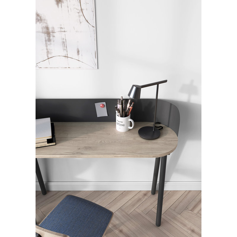 Eta Oval Solid Wood Base Writing Desk, Grey, Beige