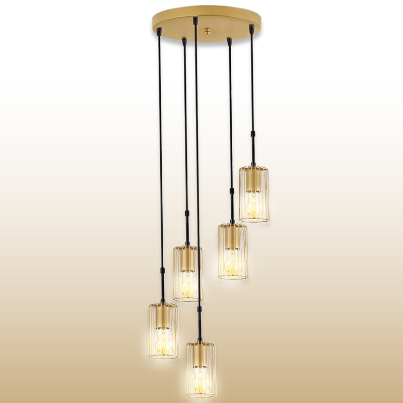 Luminaire suspendu cylindrique en métal à hauteur réglable 5 lumières