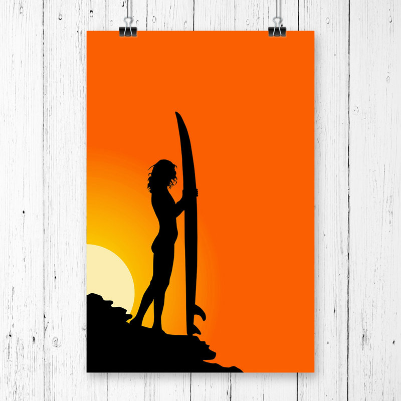 Surfer Surfboard Surfing Sunset - Frameless Print, 59.4cm H x 42cm W