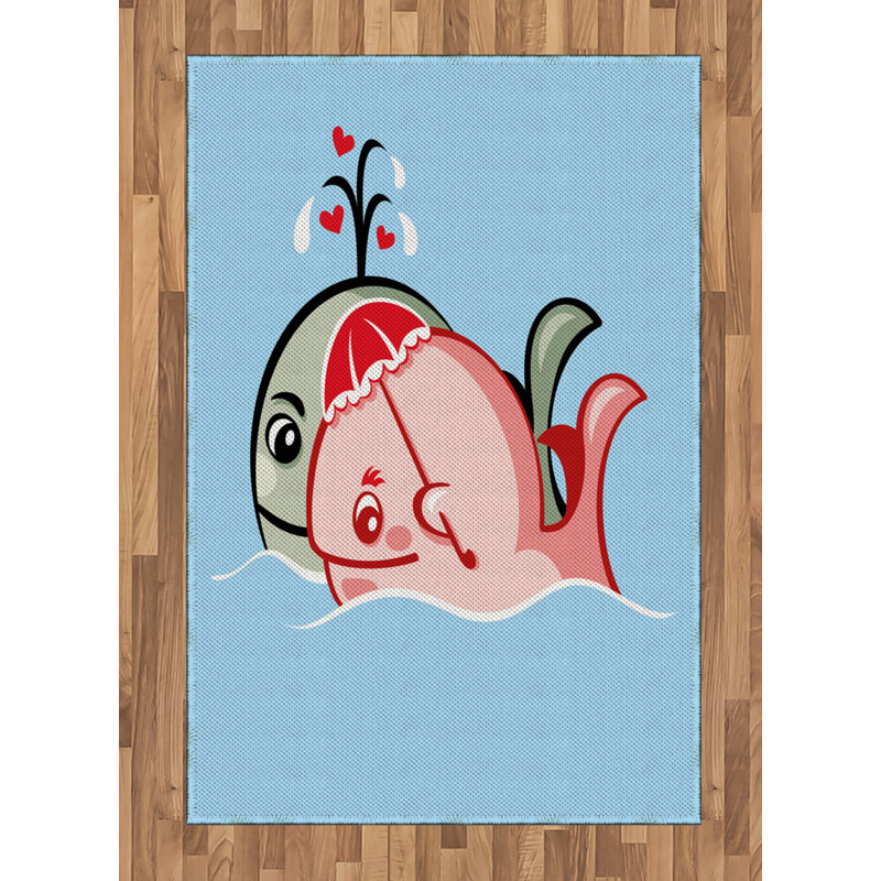 Whale Valentine High Density Long Fiber Poly Threads Decorative Area Rug Carpet, Rectangle 4' x 5'8"