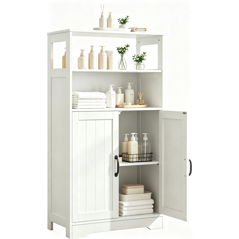 Armoire de rangement autoportante de 43,3 po de hauteur avec tablette réglable et deux tablettes ouvertes
