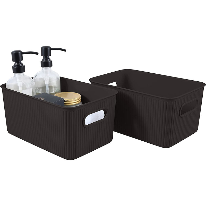 Paniers de rangement en plastique, 2, Brun