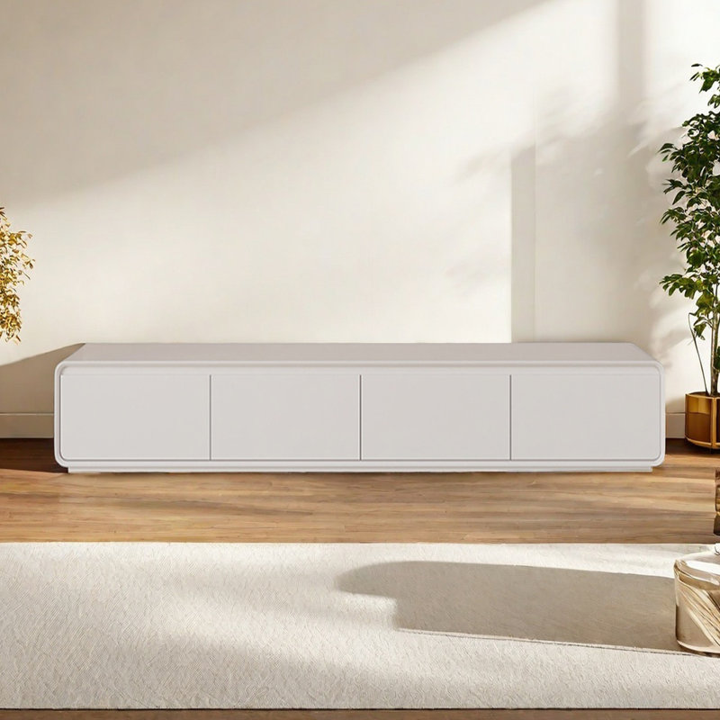 Meuble télé simple en bois durable, 62.99", Crème, crème, Black/White